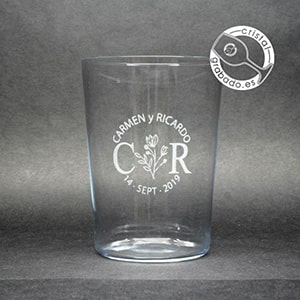 Vaso sidra personalizado láser scon motivo de Boda